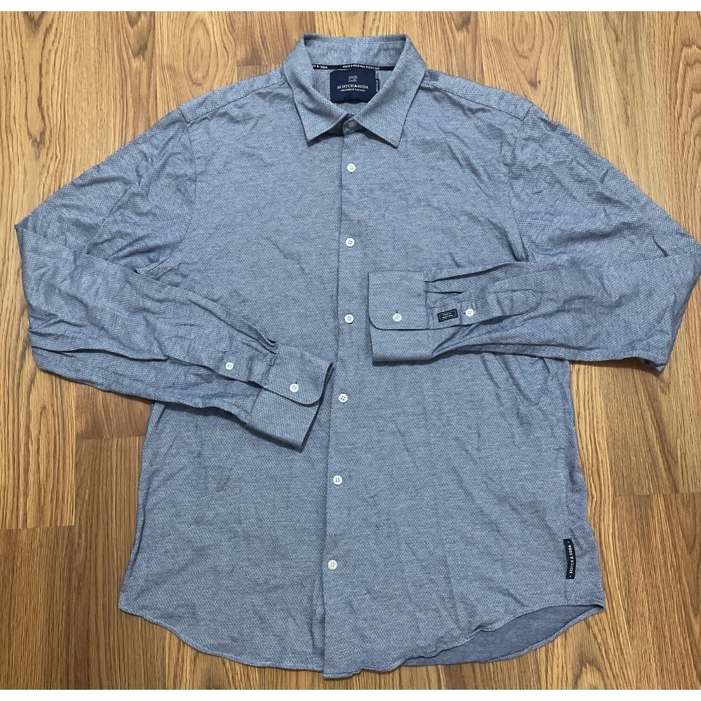 Scotch & Soda Shirt Mens Medium Diamond Pattern Cotton Button Up Blue